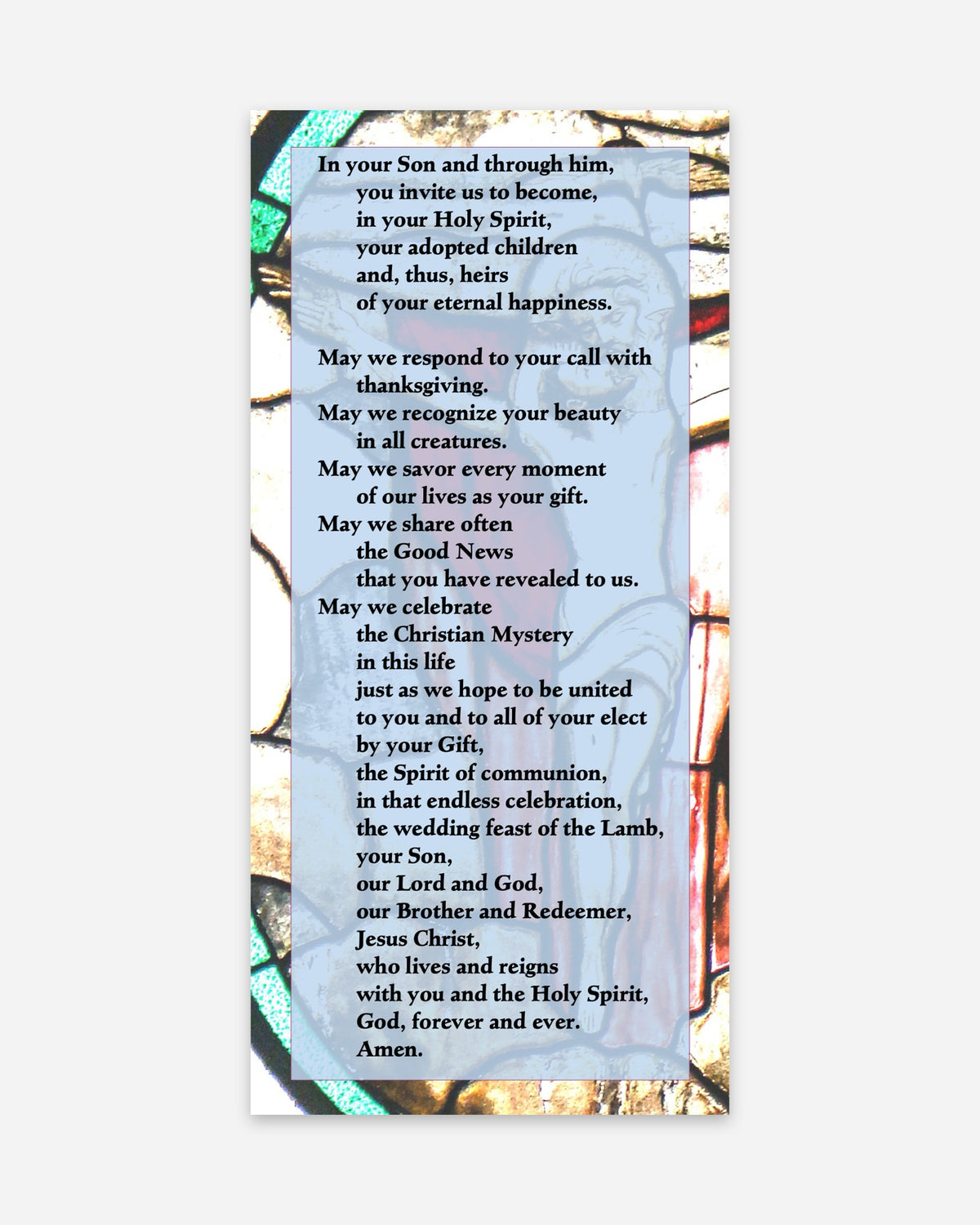 Back of the prayer card: Prayer to God the Father to unite us to Himself in eternal happiness