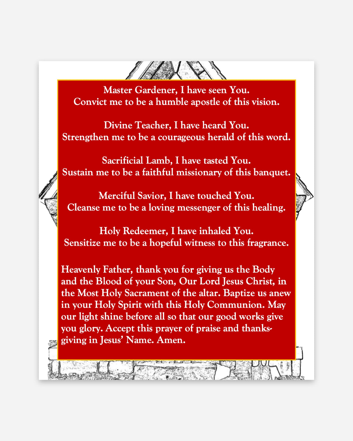 Back of the prayer card: Prayer to the Lord Jesus to Convert a Disciple into an Apostle