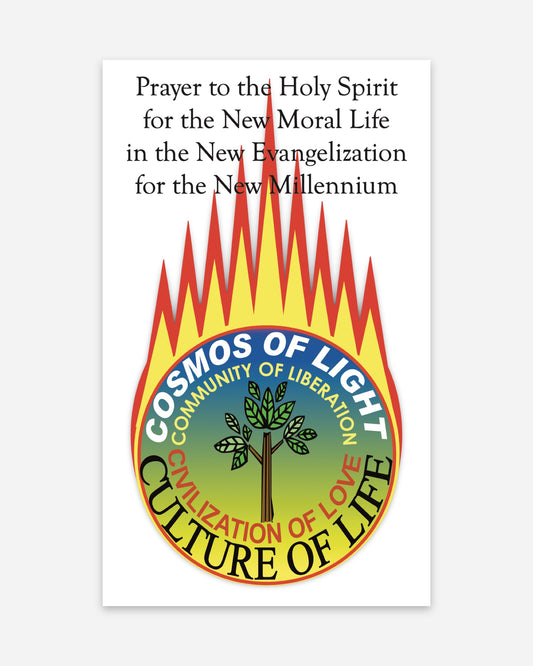 Front of the prayer card: Prayer to the Holy Spirit for the New Moral Life in the New Evangelization for the New Millennium